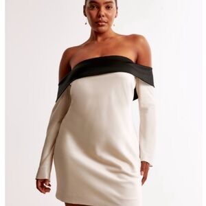 Elegant Off-Shoulder Black and White Dress